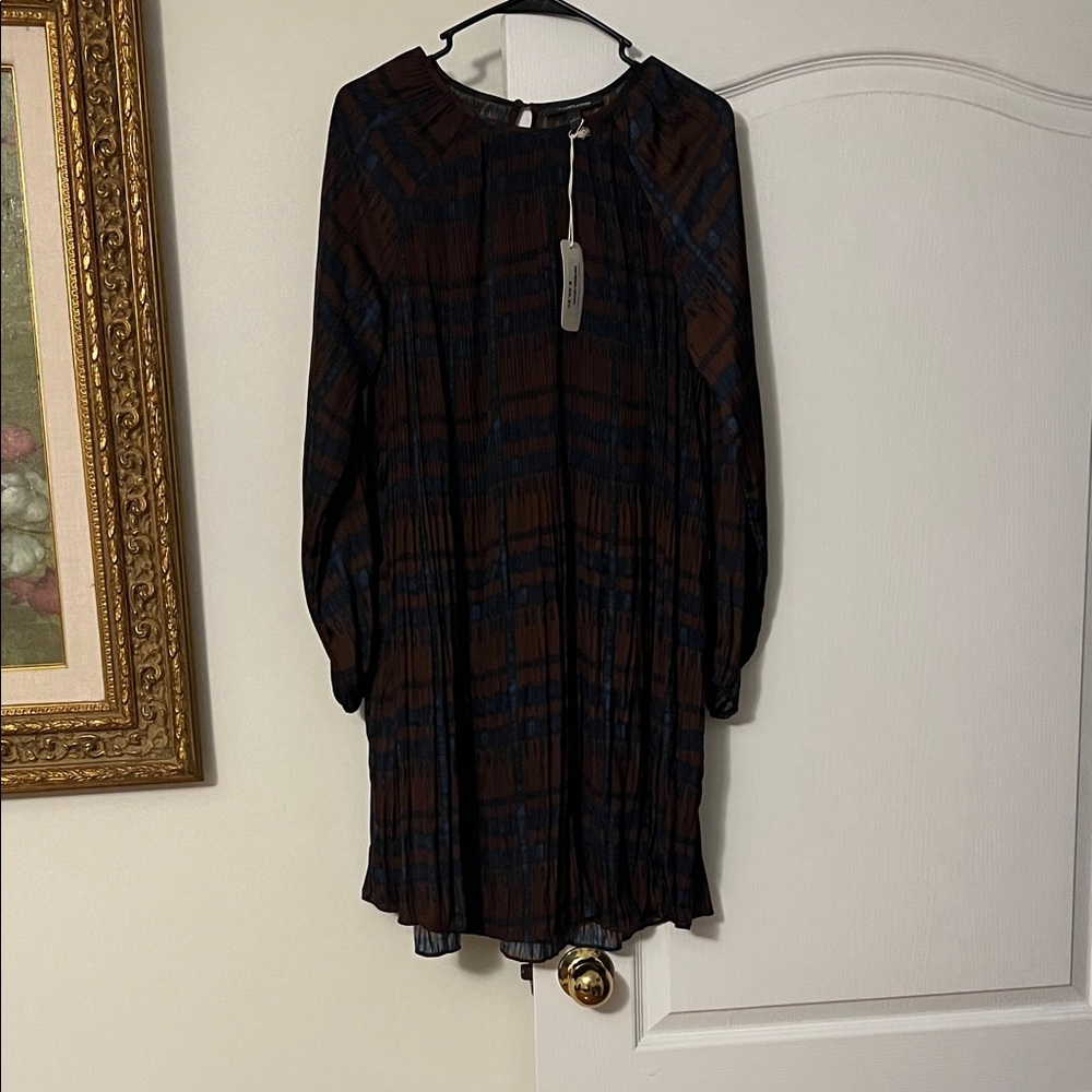 Chic Long Sleeve Dress in Brown and Blue